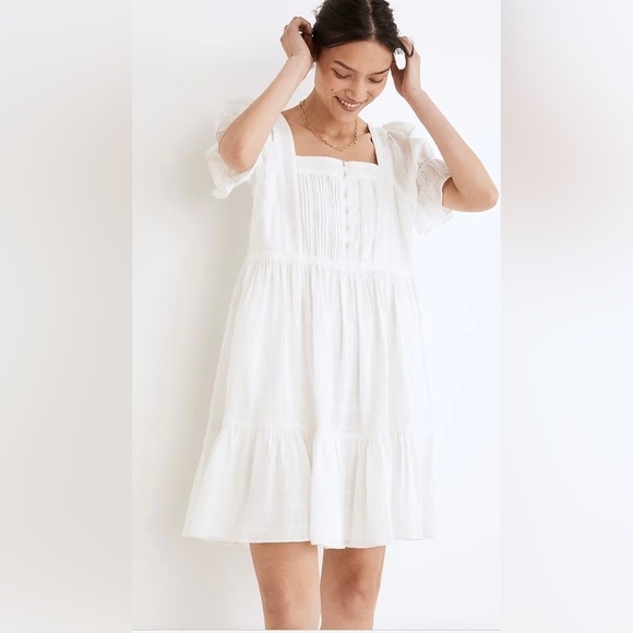 Madewell Puff Sleeve Drawstring Mini Dress NF872 White L - Picture 2 of 7